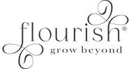 Flourish logo with decorative elements on a white background